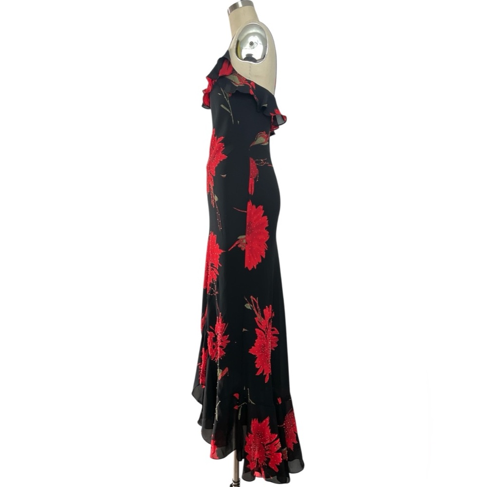 NWT!!! Y2K Sz 0 XS Cache Maxi Slip Dress Black Red Floral Beaded Fairy Ruffles - Picture 6 of 15